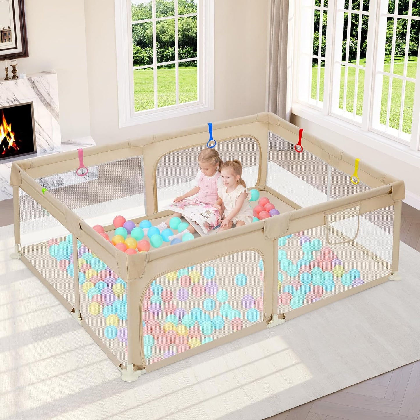 Dripex Baby Playpen, 47"x47" Small Playpen for Babies, Enhanced Safety Baby Play Yard for Indoor & Outdoor, Infant Play Pen with Soft Breathable Visible Mesh, Anti-Fall Design & Easy Setup, Grey