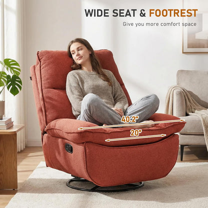 Furnimart Swivel Oversized Recliner Chair, Extra Wide Manual Recliner Chair for Adults, Nursery Glider Rocking Chair Comfy Reading Chair with Side Storage for Living Room, Chenille Burnt Orange