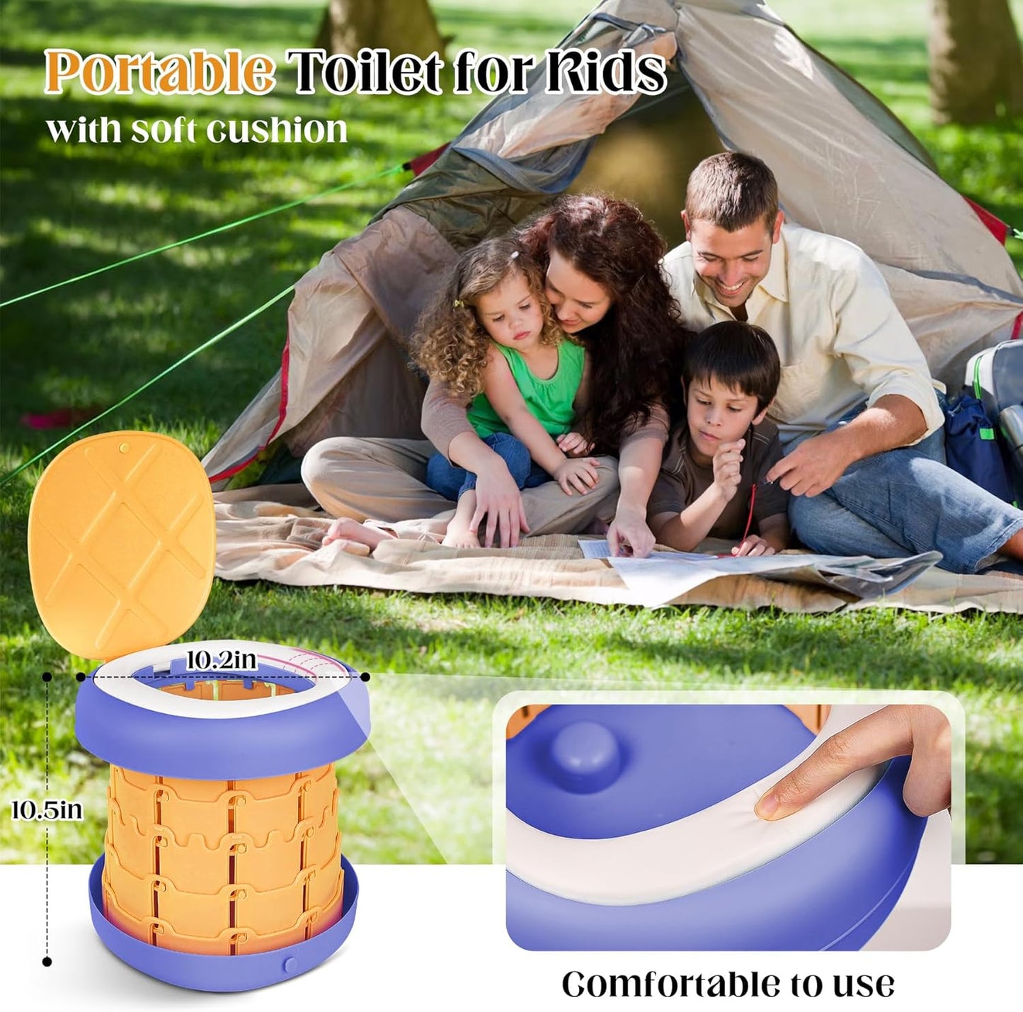 Inmorven Portable Toilet Camping Foldable Potty for Toddler Adults Kids Travel Potty for Car,Camping,Trips,Boat,Indoor,Outdoor Emergency,Travel etc,Adjustable Height Training Toilet Seat.