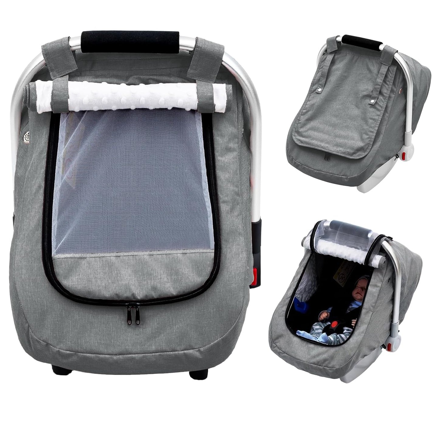Waterproof Car Seat Cover Baby, 3D Mink Dot Infant Car Seat Cover with 2 Breathable Vents, Universal Carseat Canopy for Girls Boys, Baby Carrier Cover for All Seasons, Protect from Sunlight Rain