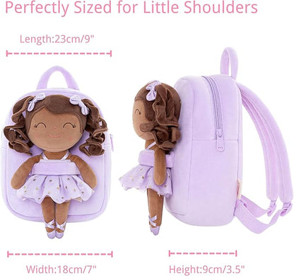 Gloveleya Toddler Backpack Baby Ballerina Girl Gifts Plush Curly Hair Ballet Backpack - Black Purple 9 inches