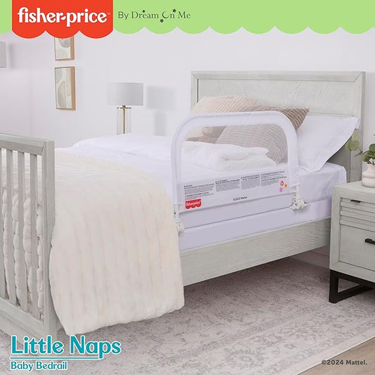 Dream On Me Fisher-Price Little Naps Bed Rail for Toddlers in White, Suitable for All Types of Beds, No Tool Assembly for Toddler Bed Rail