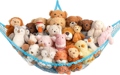 Stuffed Animal Storage Hammock Net Corner - Large Toy Hammock Net for Stuffed Animals Room Decor - Cute Stuff Animal Organizer Holder for Plush Plushie - Kids Baby Nursery Wall Bedroom Home Decor