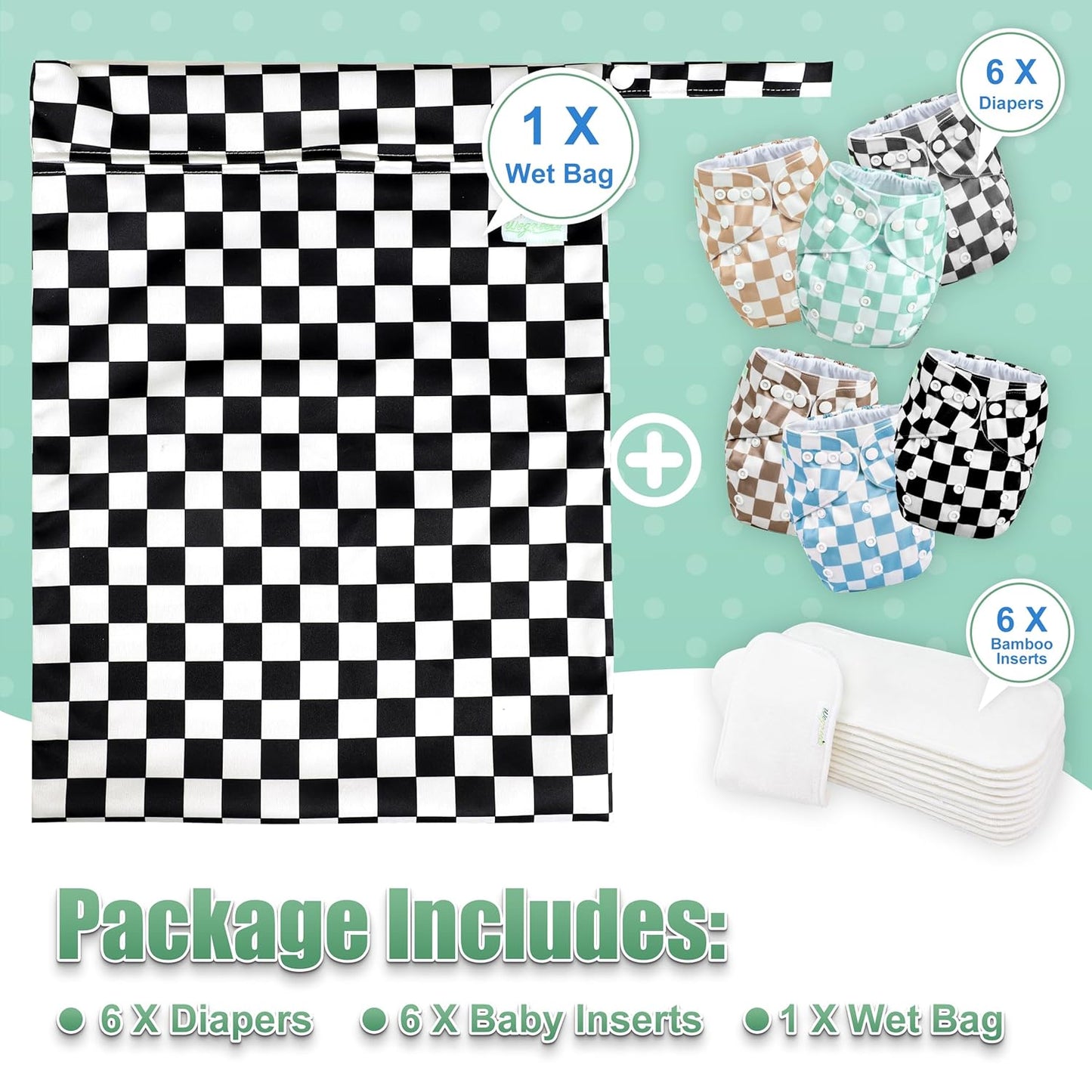 wegreeco Cloth Diapers 6 Pack with 6 Inserts & 1 Wet Bag, Washable Cloth Diapers for Babies, One Size Adjustable Reusable (Flower)