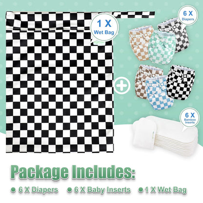 wegreeco Cloth Diapers 6 Pack with 6 Inserts & 1 Wet Bag, Washable Cloth Diapers for Babies, One Size Adjustable Reusable (Flower)