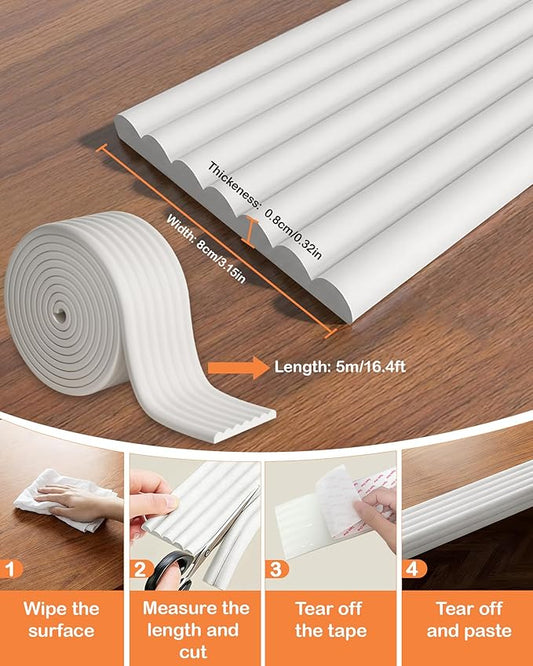 Corner Protector Baby, 16.5FT 0.32''Th W-Shape Edge Protector for Baby Proofing 3.2'' Wide Foam Fireplace Cushion Pre-Taped Safety Guard Bumper Pad for Furniture Wall Stair Door (White)