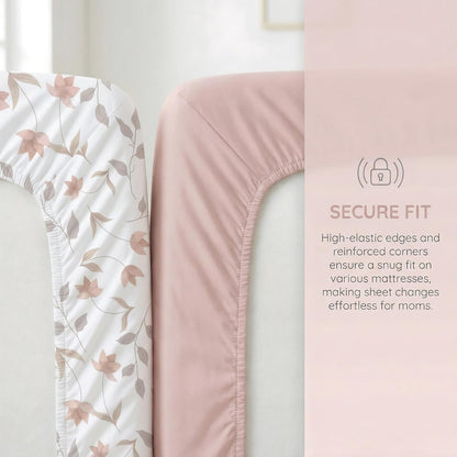 4 Pack Stretchy Bassinet Sheets 20" x 33" Fit for Baby Delight, BCOL, Jimglo, Angelbliss, Maxi-COSI & Most Regular Size Bedside Sleeper- Soft Breathable Fitted Bassinet Sheets - Light Pink & Star