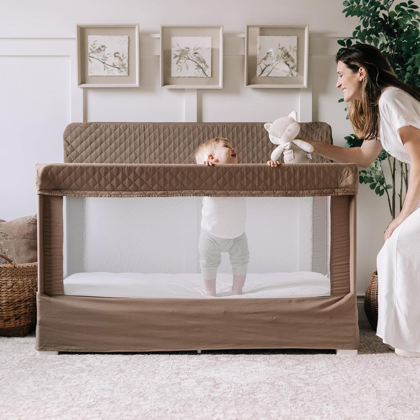 Baby Delight Lunaire Full Size Crib | Breathable Mesh Baby Crib | Tool-Free Assembly Baby Bed | Charcoal Tweed