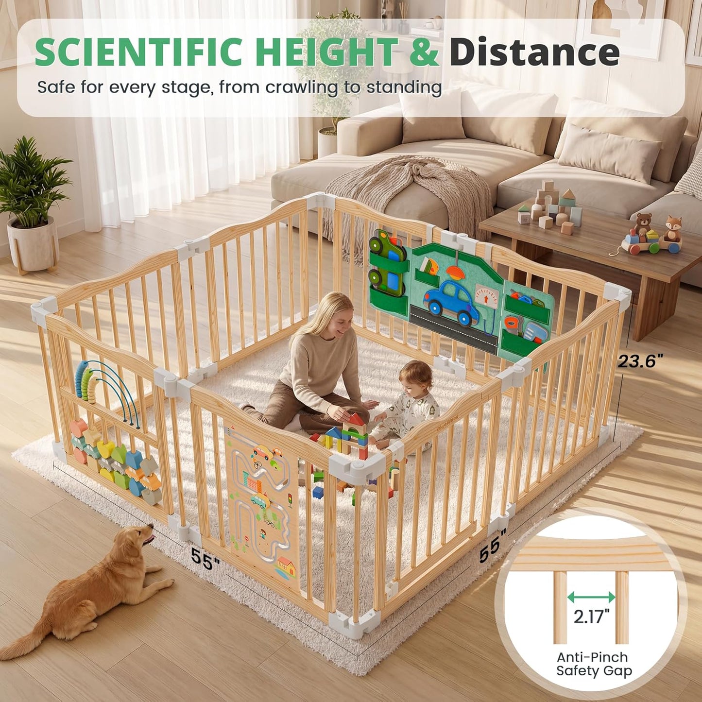 Wooden Baby Playpen, 8 Panels - car