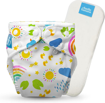Charlie Banana Cloth Diapers, Reusable, Washable, Adjustable One Size Diaper, for Babies and Toddlers, with Absorbent Insert - Sweet Dreams on Grey, 1 Pack