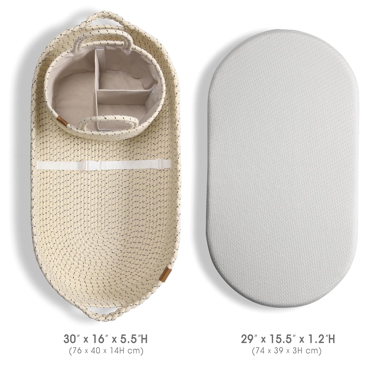 J&JOO Baby Changing Basket includes Diaper Caddy - Soft & Waterproof Dual-Cover, Portable, Changing Pad for Dresser & Changing Table, Gift for Baby Shower, Organic Cotton Rope