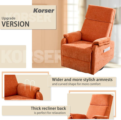 Korser Recliner Chair, Swivel Rocking Recliner Chair for Adults, Glider Rocking Chair, Small Nursery Chair Recliner for Living Room, Reclining Chair with Modern-Designed Armrests, Chenille, Beige
