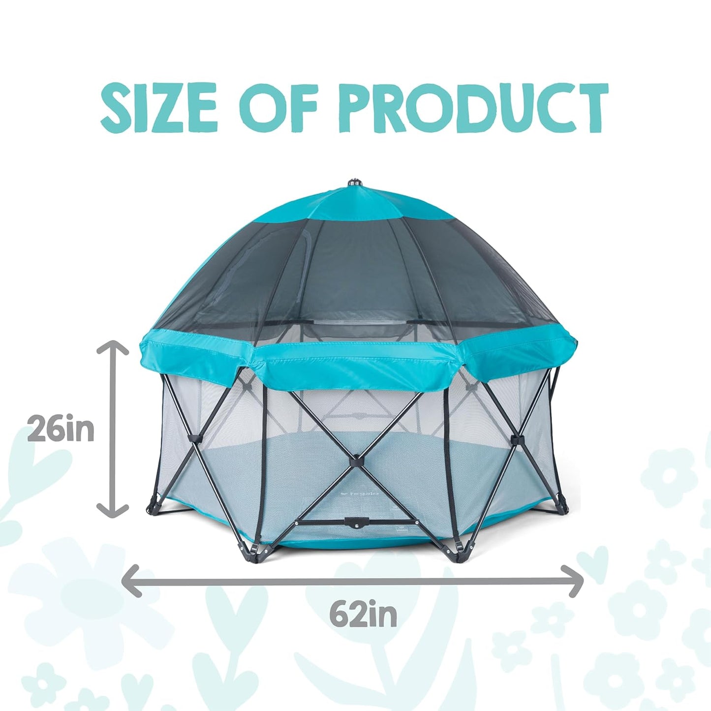 Regalo Safety My Play Deluxe Baby Playpen & Portable Play Yard with Canopy, Foldable 6-Panel Indoor Outdoor Playpen for Babies & Toddlers, Mesh Sides, Washable Nylon Bottom, 48", Aqua/Black