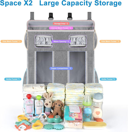 Accmor Hanging Baby Diaper Caddy Organizer, Diaper Stacker, Baby Crib Hanging Classified Storage Bag Organizer for Changing Table, Crib, Playard or Wall & Nursery Organization, Grey