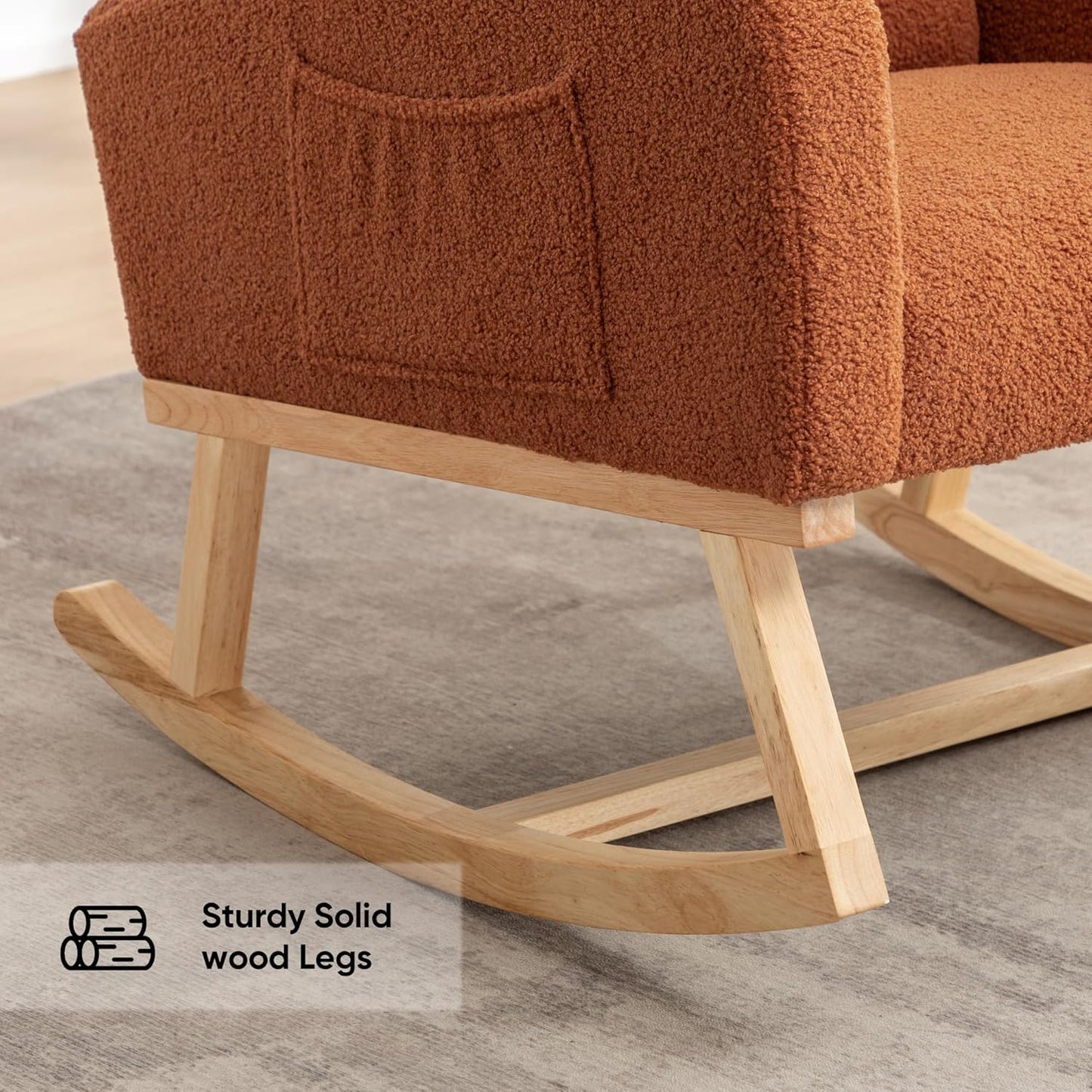 HCHAIRH Rocking Chair Nursery, Upholstered Fabricr Nursing Rocking Chairs with Soft High Back, Modern Nursery Glider Rocker for Mom Living Room, Bedroom, Camel