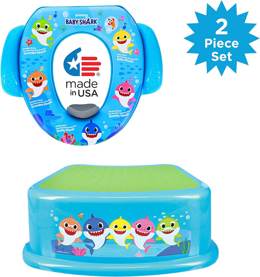 Pinkfong Baby Shark 2 Piece Essential Potty Training Set - Soft Cushion, Baby Potty Training, Safe, Easy to Clean, Step Stool