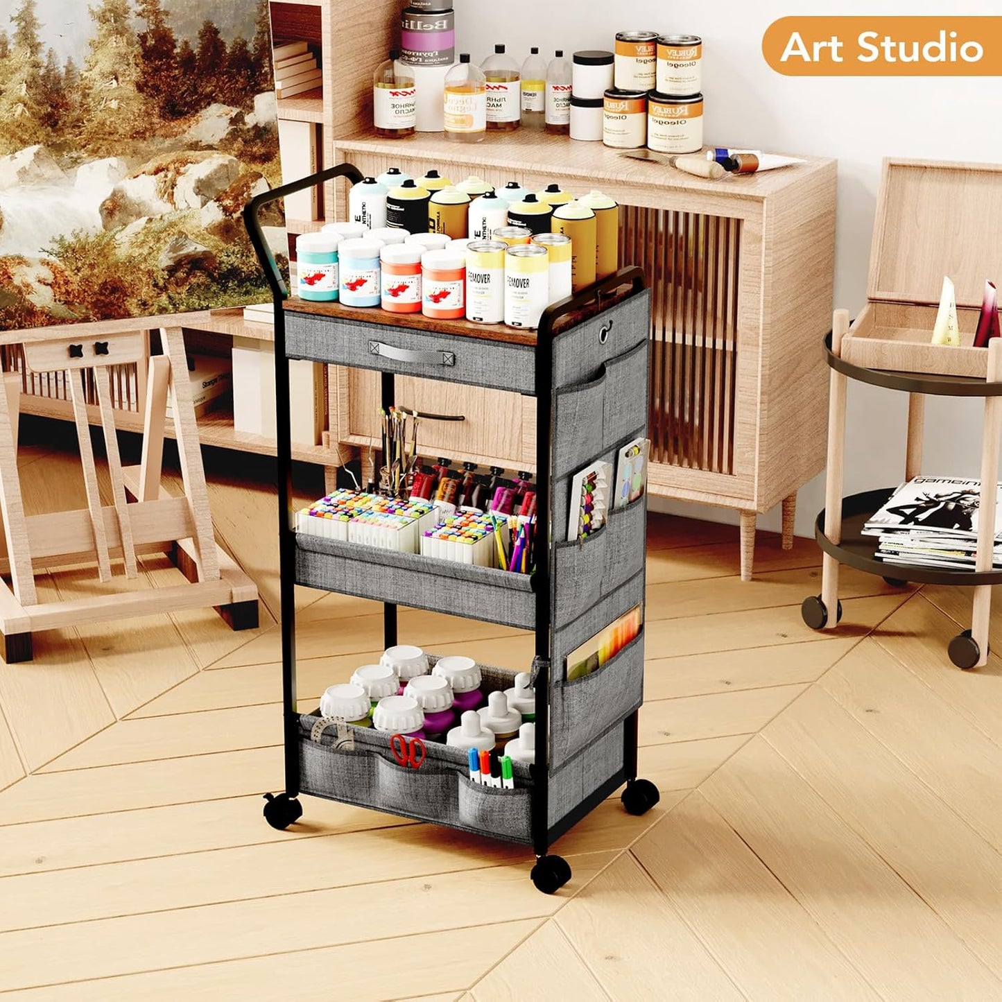 BBLIKE 3-Tier Diaper Caddy Organizer - Rolling Utility Baby Cart with Drawer and Side Pockets for Nursery and Baby Essentials, Multi-Function Cart for Bedroom and Bathroom, White