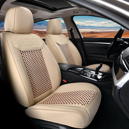 Coverado Leather Seat Covers for Car, Waterproof Car Seat Covers Full Set, 2 in 1 Conversions Car Seat Cover Protector Car Accessories Universal Fit for Most Cars SUVs and Trucks Beige