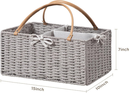 HBlife Large Baby Diaper Caddy Organizer, Paper Rope Storage Baskets Nursery Bin with Removable Divider, Portable Car Organizer for Diapers, Baby Shower Gifts, Newborn Essentials Must Haves