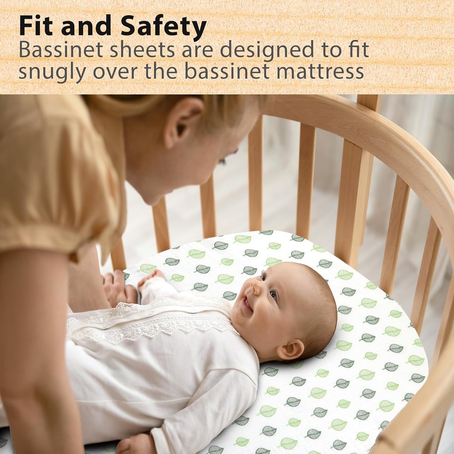 3-Pack Bedside Sleeper Bassinet Sheets | GOTS Certified Organic 100% Muslin Cotton | Ultra Soft & Breathable | 33×20×4” Fitted Sheets | Universal Fit 29–33” x 17–21” Pads