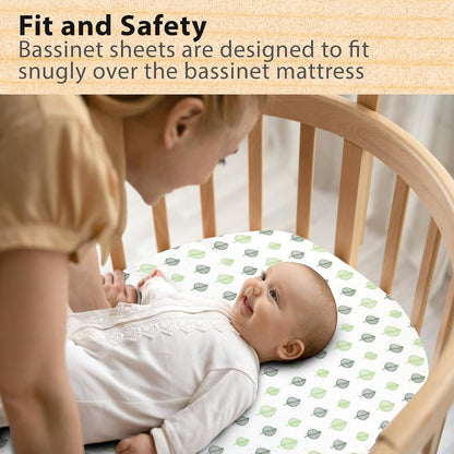3-Pack Bedside Sleeper Bassinet Sheets | GOTS Certified Organic 100% Muslin Cotton | Ultra Soft & Breathable | 33×20×4” Fitted Sheets | Universal Fit 29–33” x 17–21” Pads