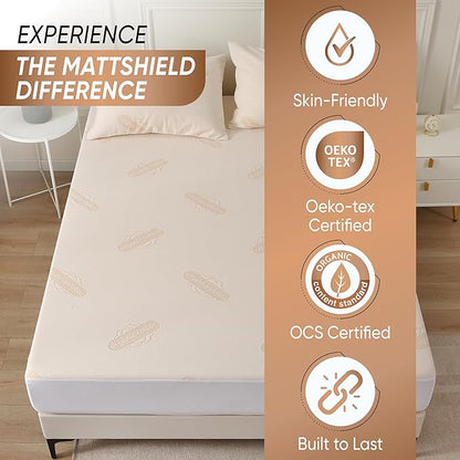 Deluxe Waterproof Organic Mattress Protector Twin Size - OCS Certified Organic Cotton, Breathable Mattress Pad Cover - Premium 280 GSM Comfort - Jersey Cotton Skirt - Deep Pocket Fitted Style