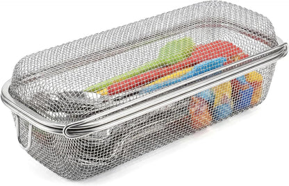 Stainless Steel Dishwasher Basket for Utensils - 18/8 Food-Grade, Custom Fit Size Secure Hold Design Prevents Slipping | Food-Grade Metal & 10-Mesh Drying Tech