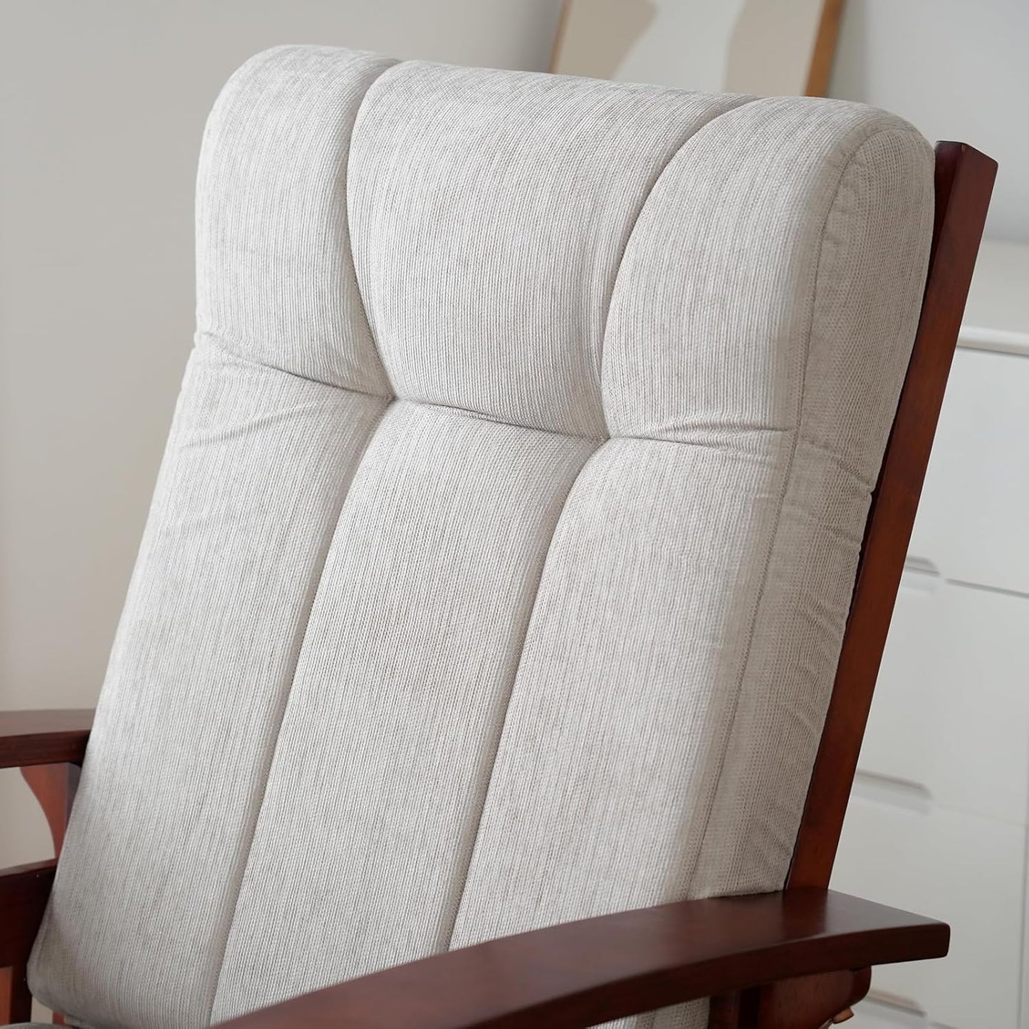 Rustic Rubber Wood Glider and Ottoman Set, Nursery Glider Chair for Breastfeeding and Relaxing, Comfortable Rocking Chair for Living Room and Bedroom（Tan）