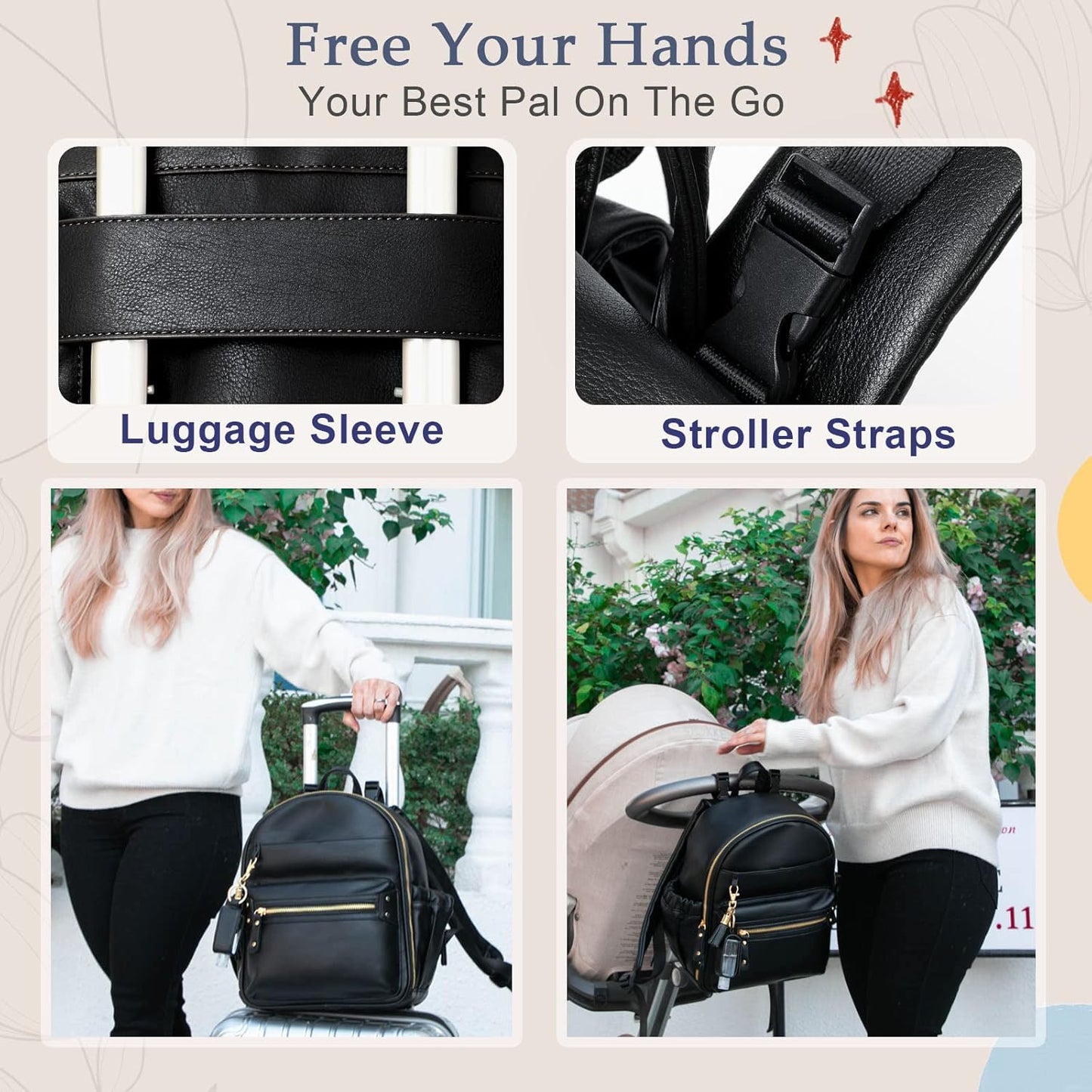 miss fong Small Diaper Bag Mini Diaper Bag Backpack Mini Backpack with 11 Pockets Baby Diaper Bag with Hand Sanitizer Holder, 2 Insulated Pockets-BALCK