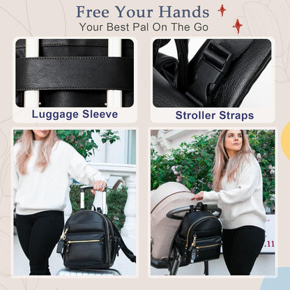 miss fong Small Diaper Bag Mini Diaper Bag Backpack Mini Backpack with 11 Pockets Baby Diaper Bag with Hand Sanitizer Holder, 2 Insulated Pockets-BALCK