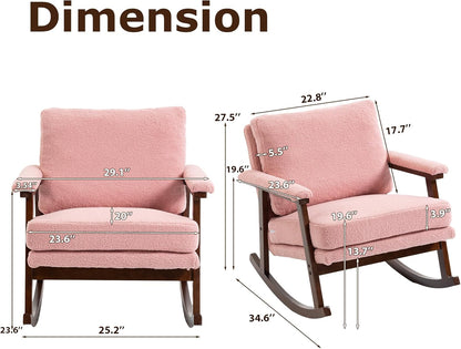 Rocking Accent Chair, Nursery Upholstered Glider Cozy Small Rocker Rocking Chair for Adult, Comfy Side Modern Arm Chair for Living Room/Bedroom/Offices/Balcony-White