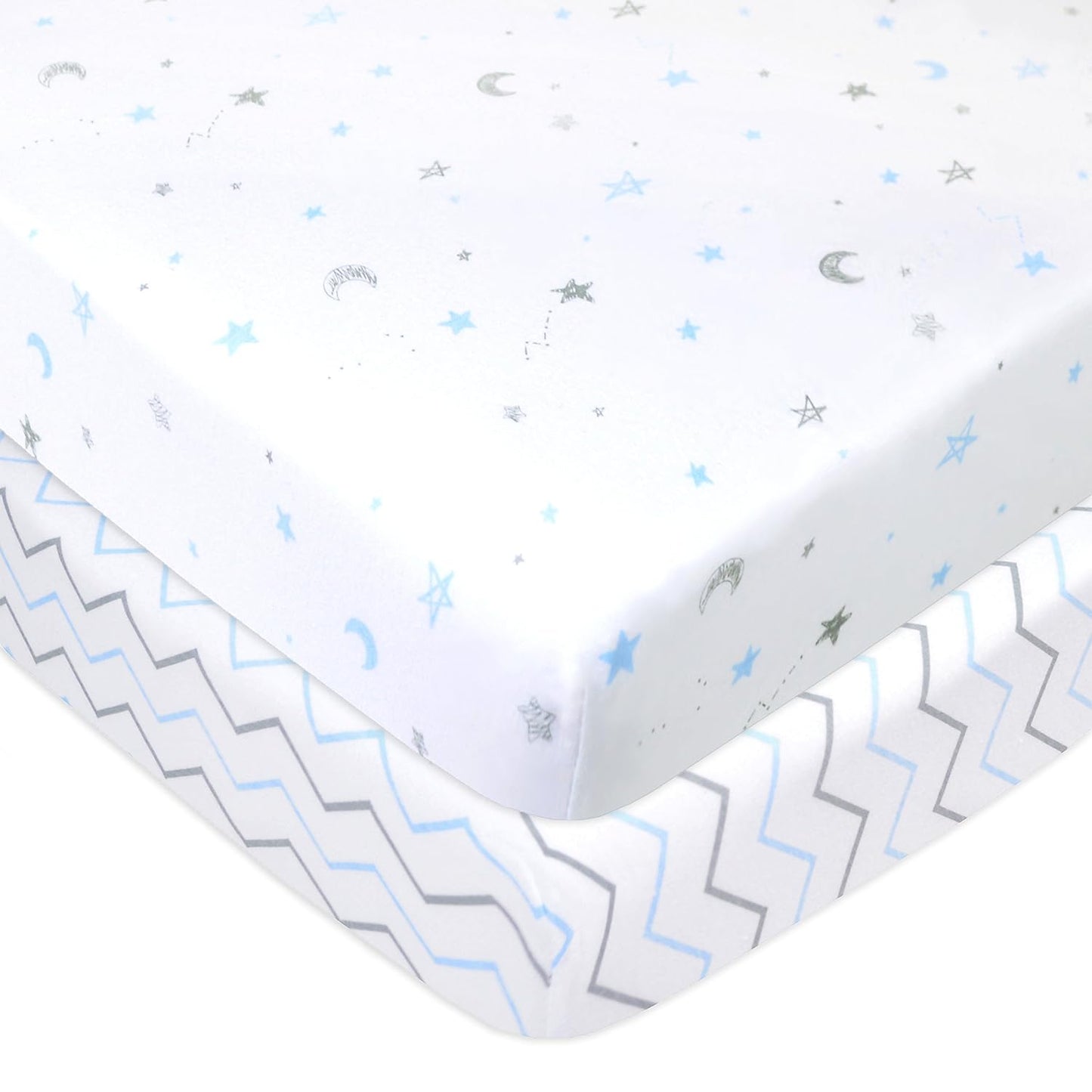 American Baby Company 2 Pack 100% Natural Cotton Fitted Pack and Play Sheets 39" x 27" - Soft & Breathable Pack N Play Sheets for Playard & Mini Crib Mattress, Pink Stars/Zigzag, for Boys & Girls