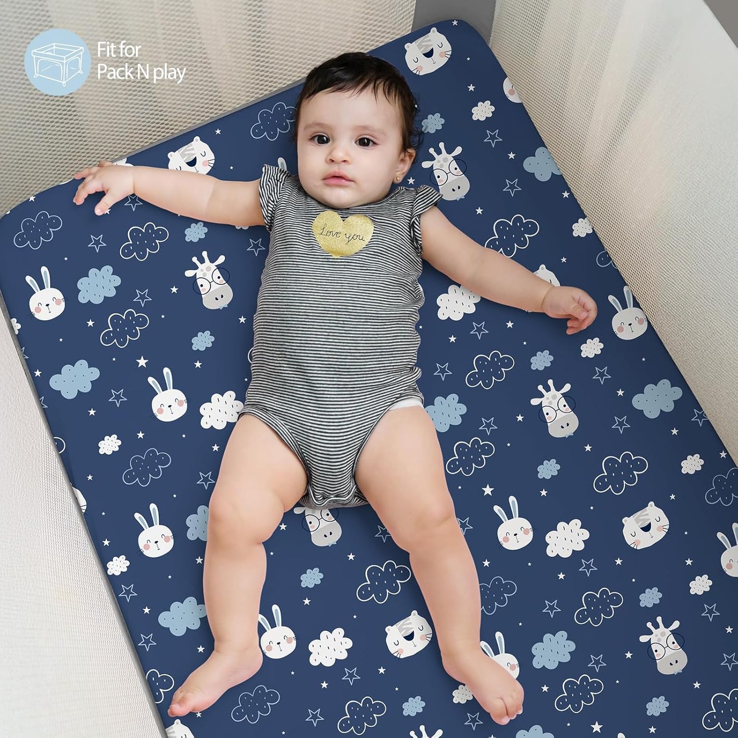 Baby Mini Crib Sheets Girl, Portable 38”x26” Pack and Play Sheets Fitted for Playard and Pack N Play Mattress, 3-Pack Soft Microfiber Pink Rainbow