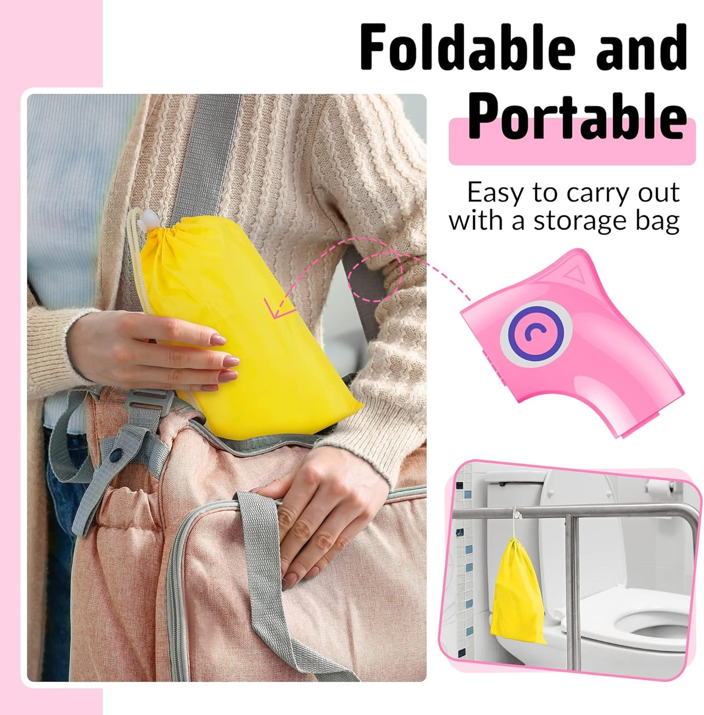 Portable Potty Seat for Toddler Travel - Foldable Non-Slip Potty Training Toilet Seat Cover for Boys Girls, Baby Kids with Drawstring Bag (Green Frog)