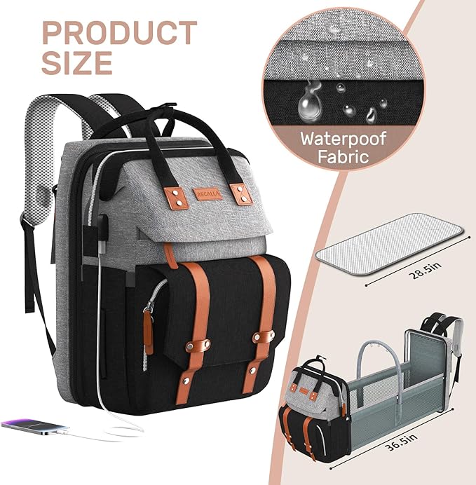 Diaper Bag Backpack with Changing Station,Large Baby Backpack for Travel Multifunctional Baby Bag for Mom & Dad, GrayBlack
