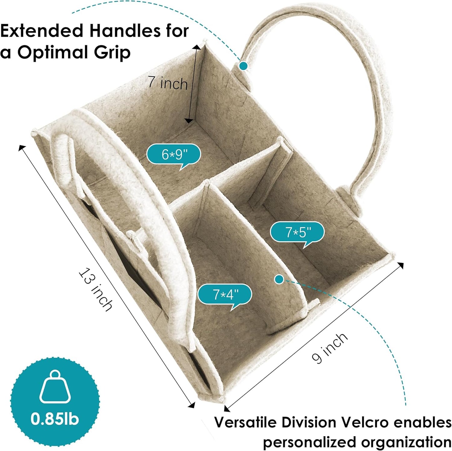 Cute Castle 2 Pack Diaper Caddy Organizer - Portable Baby Caddy Organizer with Handle, Nursery Storage Bin and Car Organizer for Girls, Boys - Baby Gift Basket - Grey