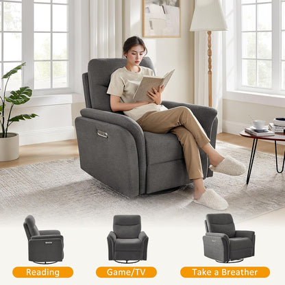 VANOMi Power Recliner Chair Swivel Glider, Electric Rocking Recliner Chairs with USB and Type-C Ports, Nursery Chair Recliner for Living Room, Bedroom, Apartment（Camel）