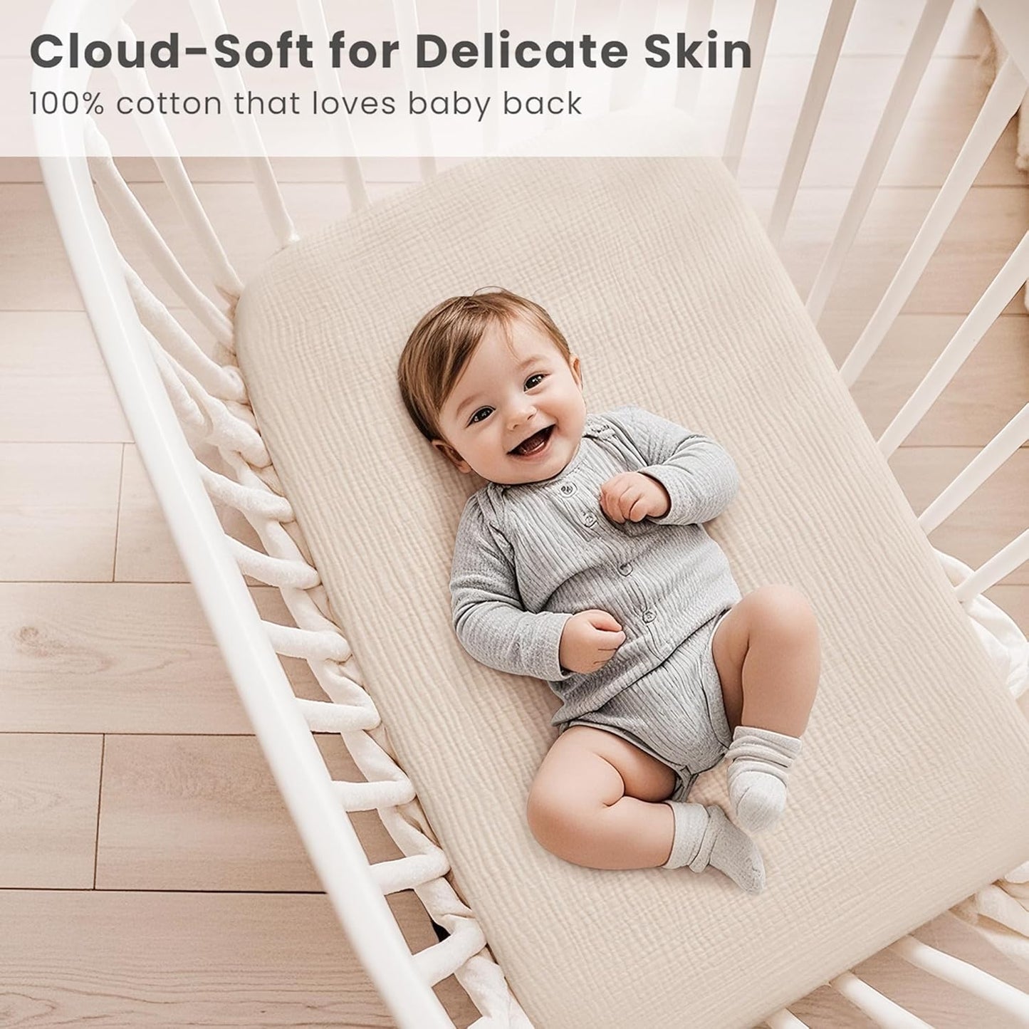 Konssy Muslin Fitted Bassinet Sheets 2 Pack for Baby Girl Boy, Soft Bedside Sleeper Bassinet Sheets Fit for Baby Bassinets, Moses Basket Oval Rectangle Pad/Mattress