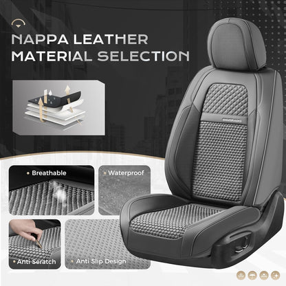 Coverado Leather Seat Covers for Car, Waterproof Car Seat Covers Full Set, 2 in 1 Conversions Car Seat Cover Protector Car Accessories Universal Fit for Most Cars SUVs and Trucks Beige