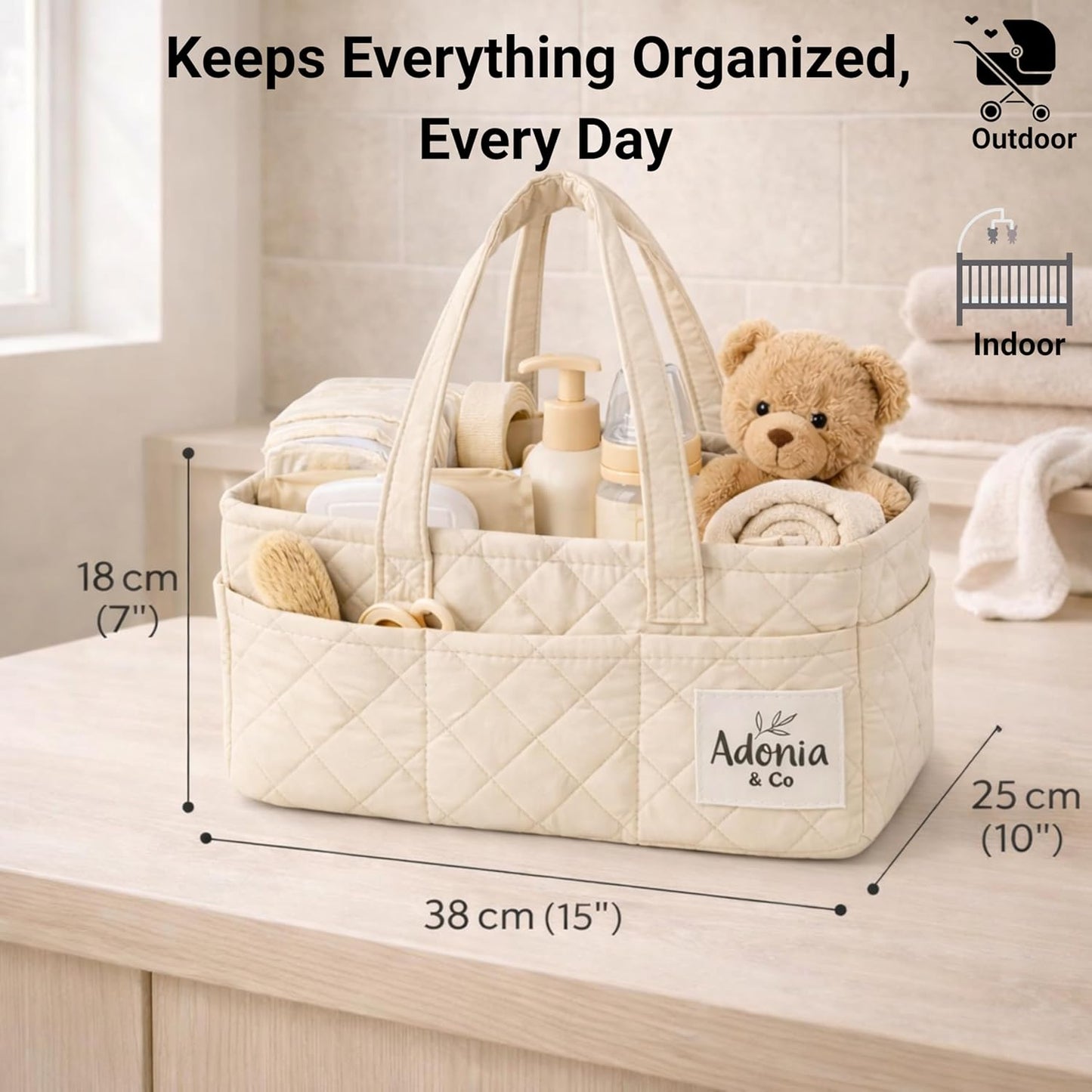 Adonia & Co Diaper Caddy Organizer – Nursery Storage Basket for Newborn Essentials Must Haves & Baby Must Haves – Portable, Machine Washable Baby Diaper Bag Organizer (Brown)