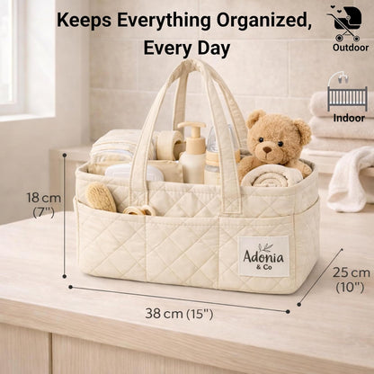 Adonia & Co Diaper Caddy Organizer – Nursery Storage Basket for Newborn Essentials Must Haves & Baby Must Haves – Portable, Machine Washable Baby Diaper Bag Organizer (Brown)