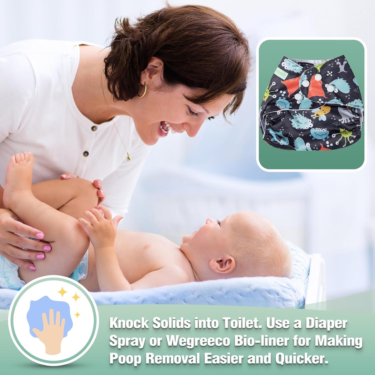 wegreeco Cloth Diapers 6 Pack with 6 Inserts & 1 Wet Bag, Washable Cloth Diapers for Babies, One Size Adjustable Reusable (Flower)