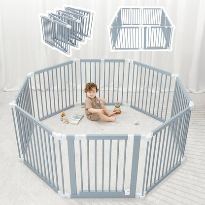 Comfy Cubs Baby Gate Playpen - 57 x 57 x 25 in, Extends Up to 228” - Pine Wood Foldable Playpen with Child-Proof Lock - Easy Assembly Baby Fence Play Area for Babies & Toddlers - Light Wood White