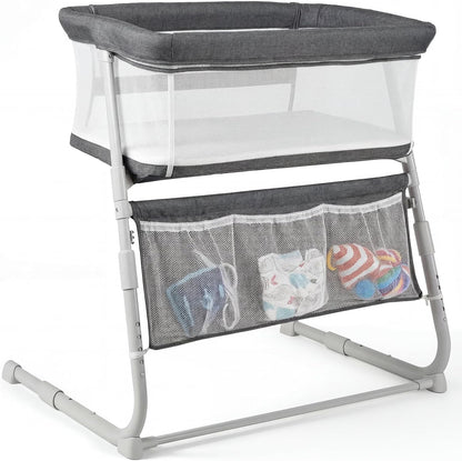 Cowiewie Bassinet Bedside Sleeper,Baby Bassinet Slides Over Bed,5-Position Height Adjustment & Breathable All-Mesh Wall Bedside Bassinet for Baby,Space-Saving Bedside Crib, Height(37.4-41.3") (Beige)