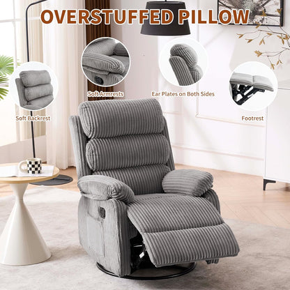 Adult 360° Rocking Recliner Chair，Nursery Rocker Reclining Chair with Side Pocket, a Comfy upholstered Single Sofa Armchair. Suitable for Living Room, Bedroom Nursing use, Velvet Fabric in Beige
