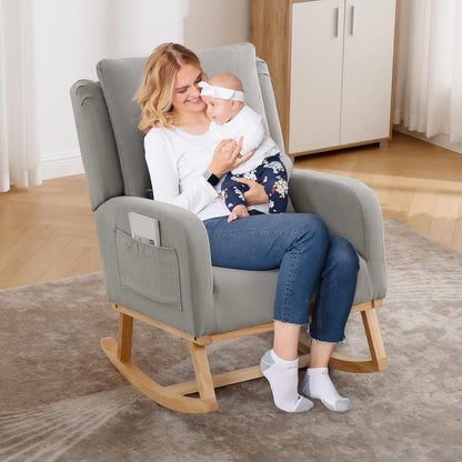 HCHAIRH Rocking Chair Nursery, Sherpa Nursing Rocking Chairs, Upholstered Nursery Glider Rocker for Mom Nursery Morden Accent Rocking Chair Pillow for Living Room,Bedroom,Teddy Light Grey
