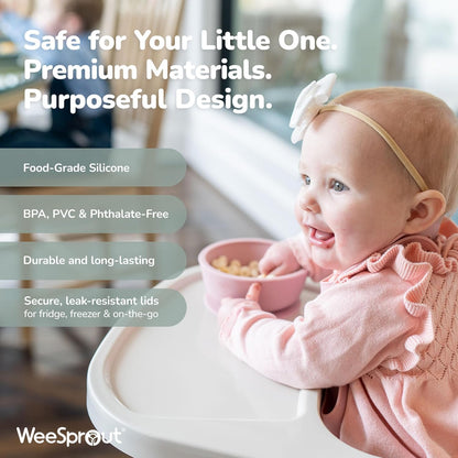 WeeSprout Baby Led Weaning Bundle, Silicone Suction Bowl, Spoons, Bib & Cup, Develops Self Feeding Skills, Dishwasher Safe (Green)