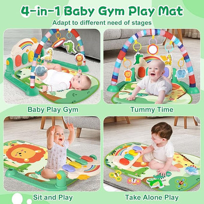Joryuek Baby Gym & Play Mat, Tummy Time & Activity Mat Toys, Infant to Toddler Play Piano Mat, 0-12 Months (Green)