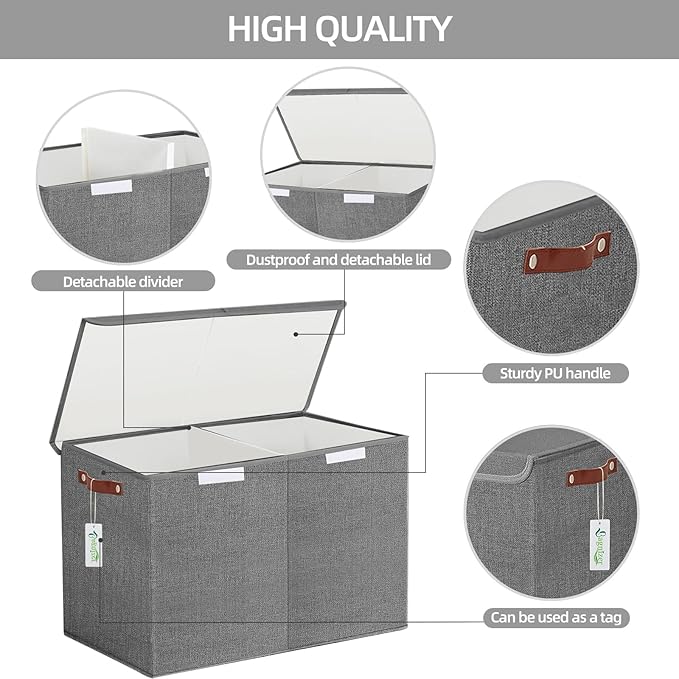 Bagnizer Large Toy Storage Box with Lids, Collapsible Sturdy Baby Storage Organizer Chest Bin Basket for Kids, Boys, Girls, Playroom, Nursery, Bedroom, Closet 25"x13"x16" (Gray)