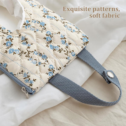Quilted Baby Diaper and Wipes Pouch Portable Mommy Bag for Stroller Reusable Wipes Pouch with Lanyard for Casual Travel (Beige)